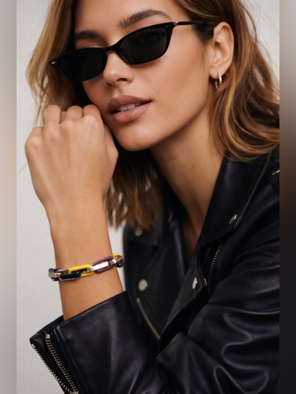 NWOB Marilyn Schiff Multicolor Enamel Link Bracelet | Gold Tone Statement Piece